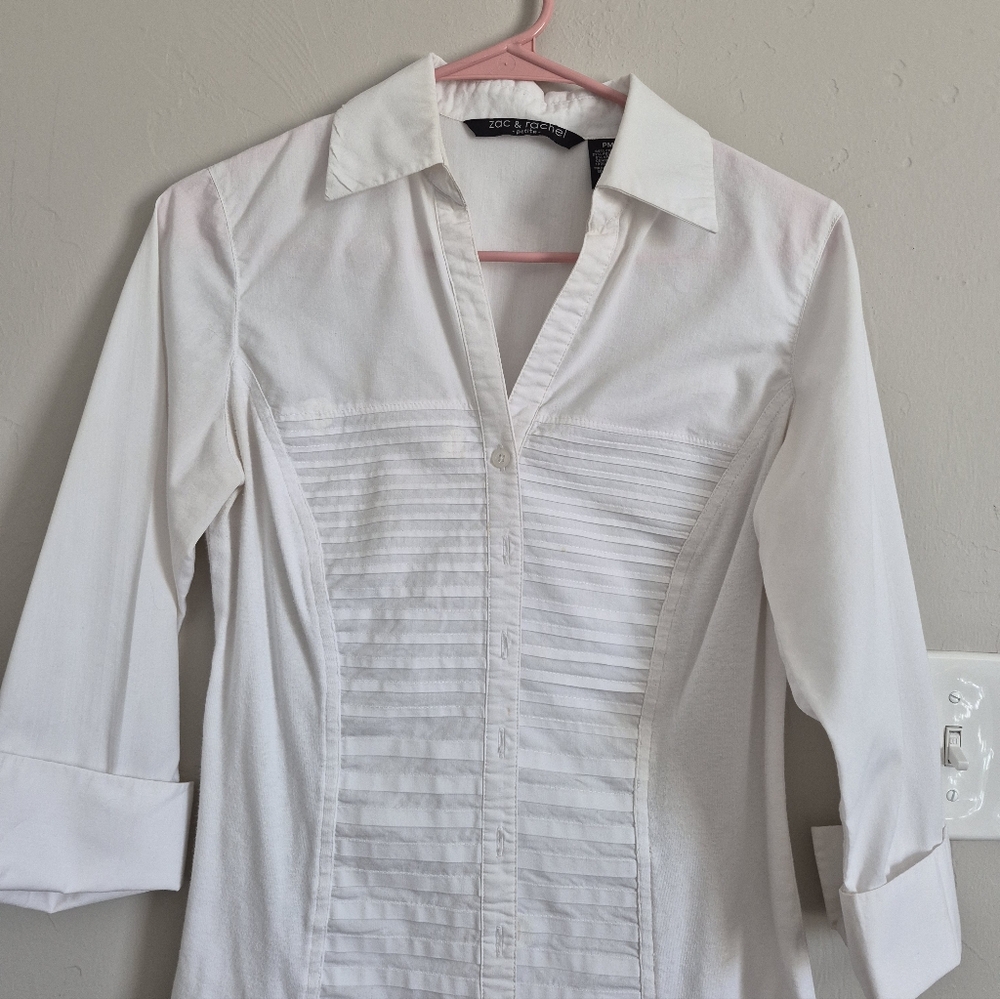 Zac & Rachel White Pintuck Button-Front Top